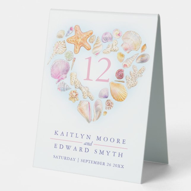 Plaque De Table Coquilles de poisson étoilé couleur coeur mariage  (Recto)