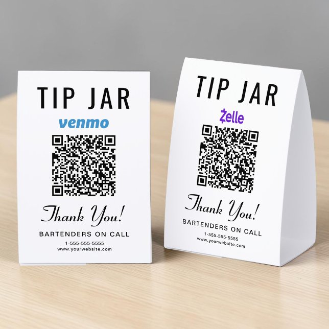 Plaque De Table Corbeille de pourboire QR pour les entreprises Ven (Venmo Zelle Tip Jar QR Business Paper Table Tent)