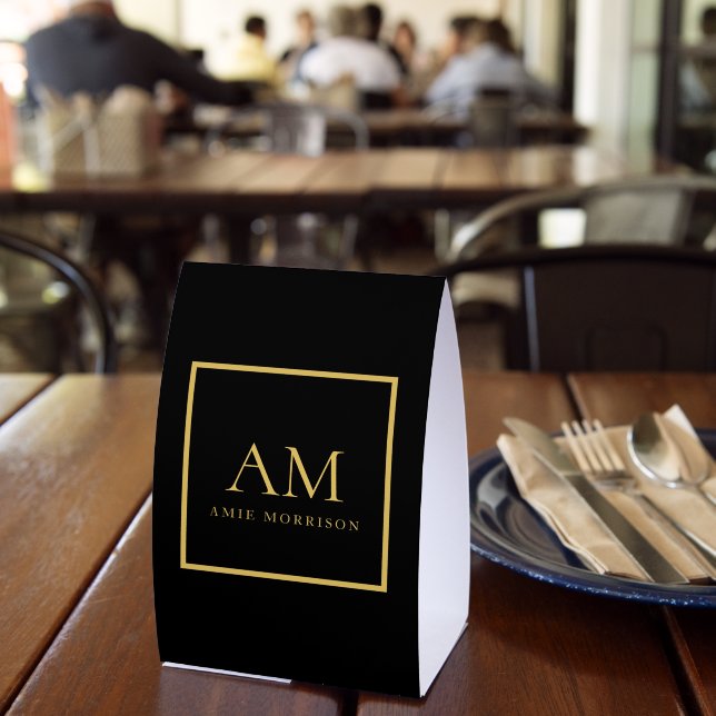 Plaque De Table Couleurs Or Noir Monogramme Lettre Initiale Nom (Insitu (restaurant))