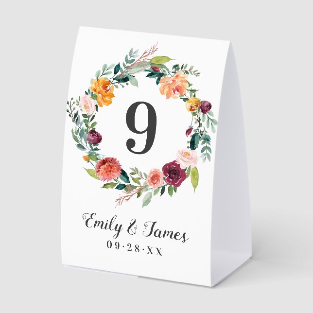 Plaque De Table Couronne florale de mariage monogramme automnal ru (Recto)