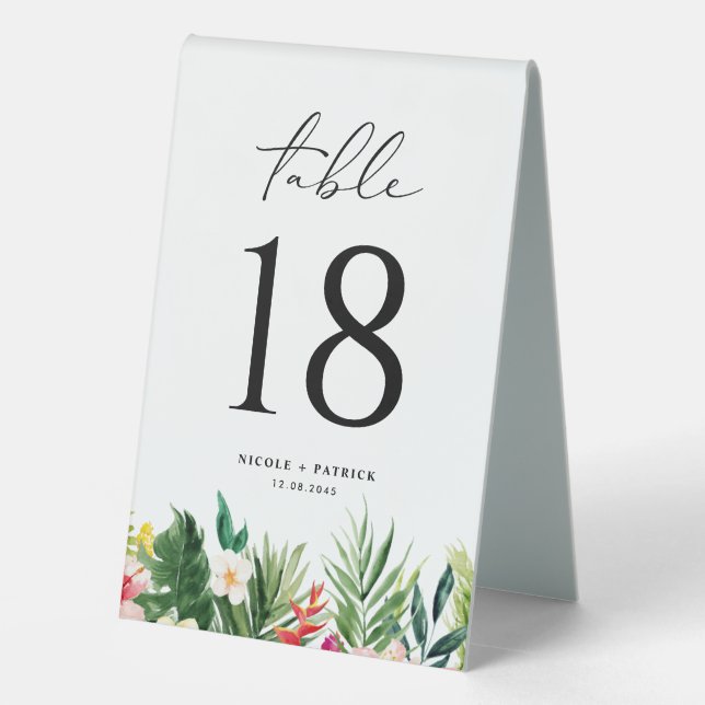 Plaque De Table Couronne tropicale à l'aquarelle Mariage d'été (Verso)