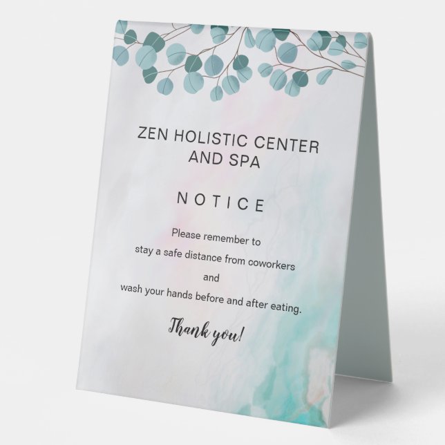 Plaque De Table COVID Safety Turquoise Black Business Break Room (Recto)