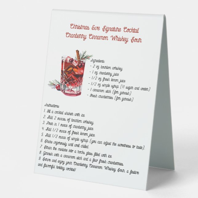 Plaque De Table Cranberry Cinnamon Noël Signature Cocktail (Recto)