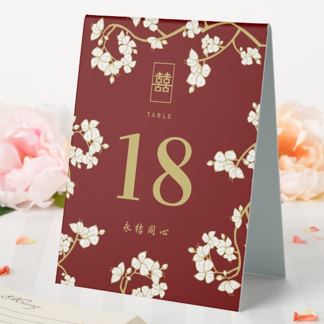 Plaque De Table Cream Peach Blossoms Double Happiness Mariage (In SItu (Mariage))