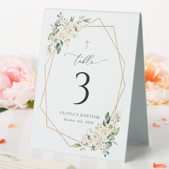 Plaque De Table Cream White Flowers, Boho, Baptism Table Numbers (In SItu (Mariage))