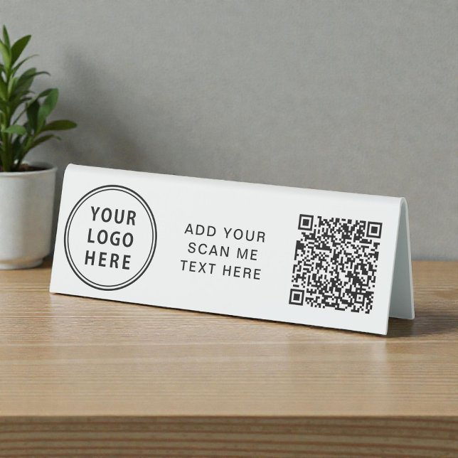 Plaque De Table Création de logo d'entreprise Créez votre code QR  (Business Logo Create Your QR Code Horizontal Table Tent)