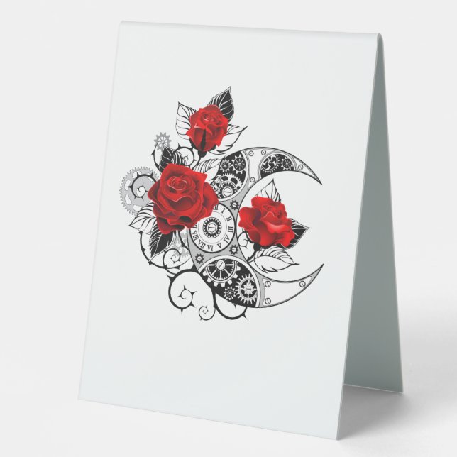 Plaque De Table Croissant mécanique avec roses rouges (Recto)