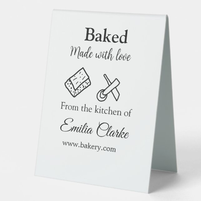 Plaque De Table Cuit avec amour boulangerie entreprise ajouter nom (Recto)