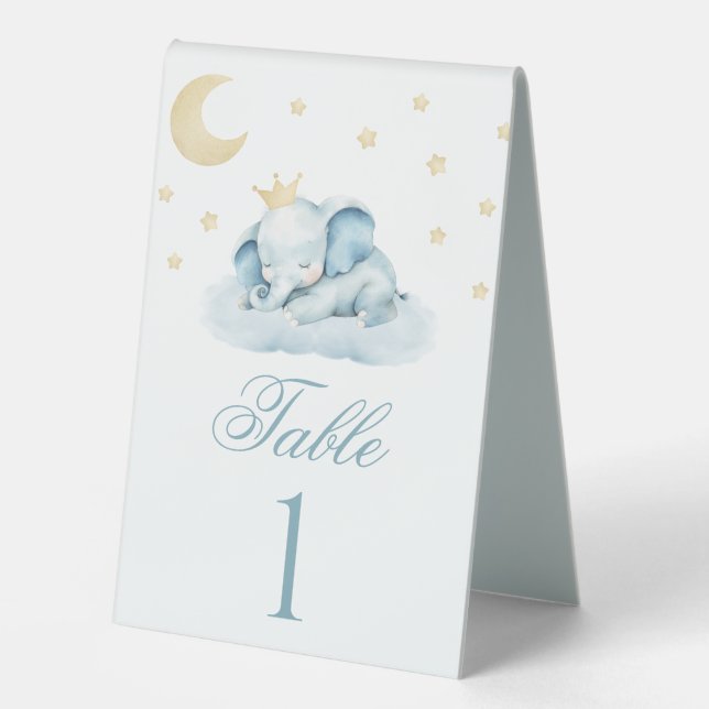 Plaque De Table Cute Blue Little Elephant Baby shower Numéro de ta (Recto)