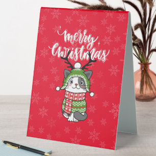 Plaque De Table Cute Chat Noël Stocking fourchettes Galore