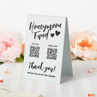 Plaque De Table Cute Hearts Honeymoon Fund QR Code Mariage