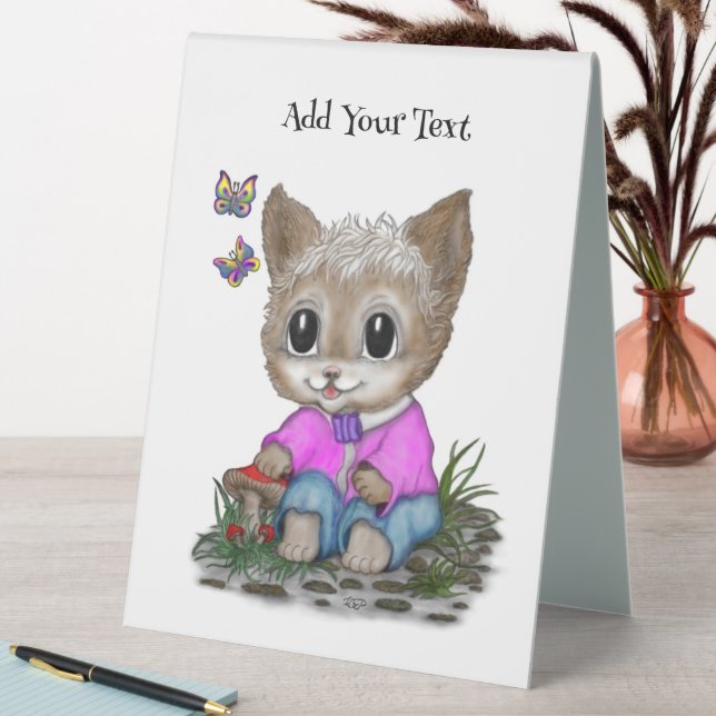 Plaque De Table Cute Kitty Chat et Papillon (En SItu (Tableau))