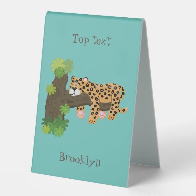 Plaque De Table Cute leopard sleeping in tree cartoon illustration (Recto)