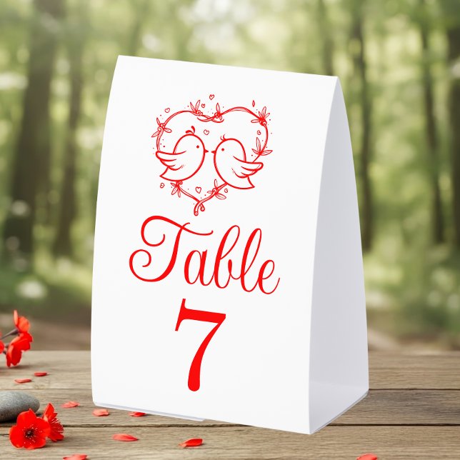 Plaque De Table Cute Lovebirds Boho Red Heart Garden Wedding  (Créateur téléchargé)