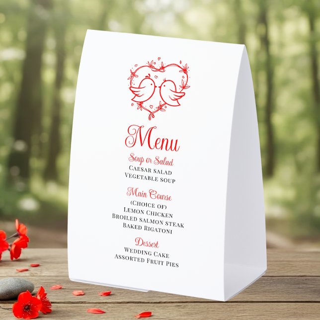 Plaque De Table Cute Lovebirds Boho Red Heart Garden Wedding Menu (Créateur téléchargé)