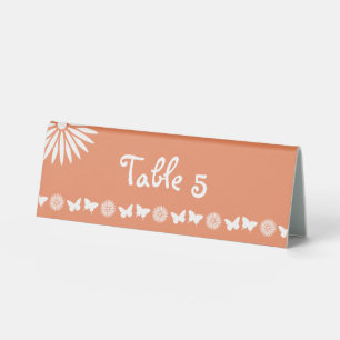 Plaque De Table Daisies and Butterflies in Coral Table Tent Sign