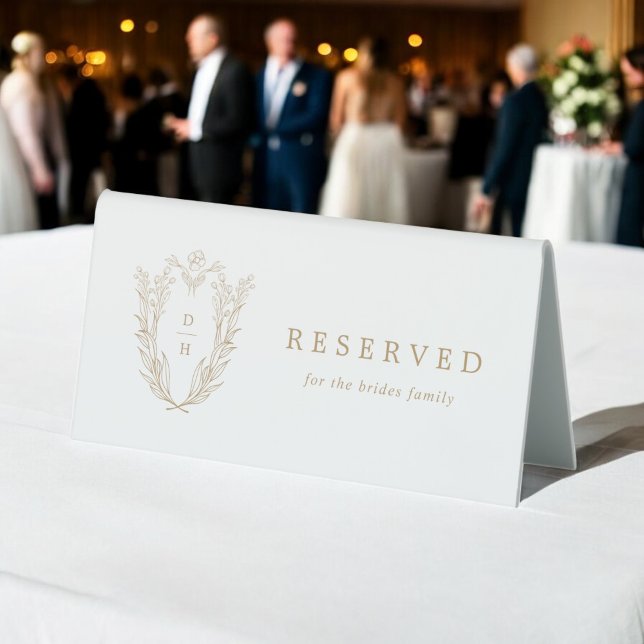 Plaque De Table DAPHNE Botanique Or Blanc Fancy Mariage Réservé (DAPHNE Botanical Gold White Fancy Wedding Reserved Table Tent Sign)