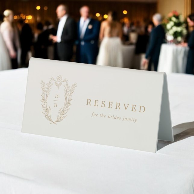 Plaque De Table DAPHNE Cream Gold Classic Minimal Mariage Réservé (DAPHNE Cream Gold Classic Minimal Wedding Reserved Table Tent Sign)