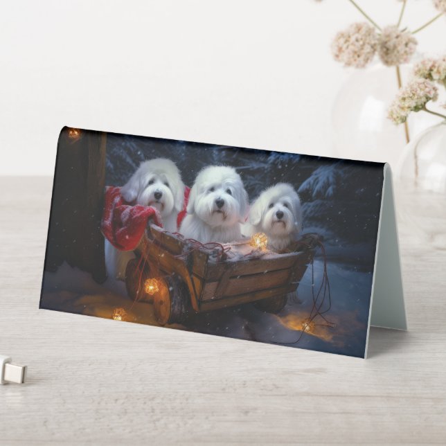 Plaque De Table Décor de Noël Coton De Tulear Snowy Sleigh (En SItu (Tableau))