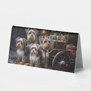 Plaque De Table Décor de Noël du Biewer Terrier Snowy Sleigh
