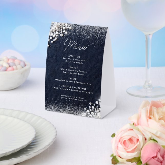 Plaque De Table Denim Diamonds Bling Classy Elegant Party Menu (Insitu (mariage))