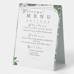 Plaque De Table Dentelle blanche et Feuille Rose Menu