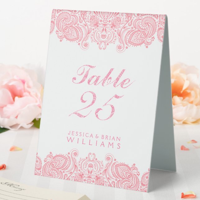 Plaque De Table Dentelle rose et blanche paisley (In SItu (Mariage))