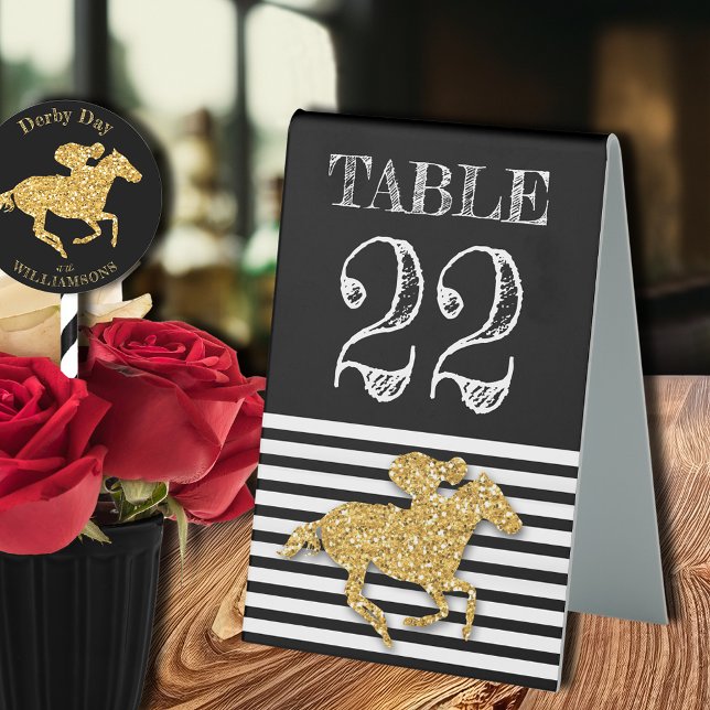 Plaque De Table Derby Gold Racehorse et Jockey (Derby table number signs (sticker on the straw sold separately in our collection))