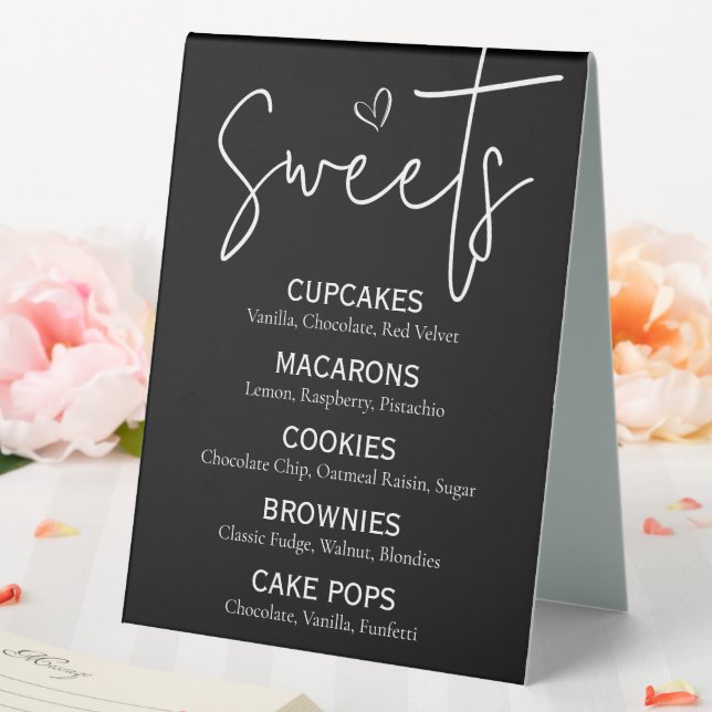 Plaque De Table Dessert sucré minimal Menu Moderne Noir Blanc Chic (In SItu (Mariage))