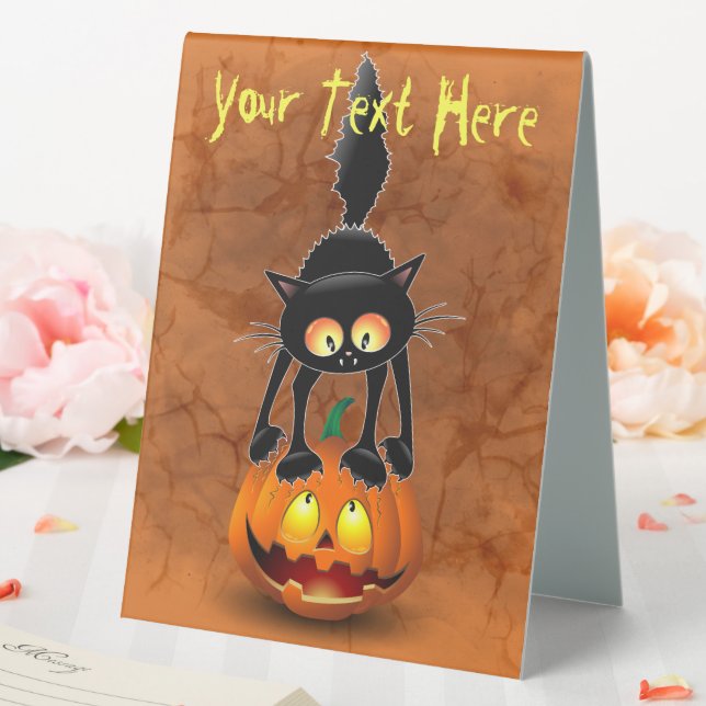 Plaque De Table Dessin d'Halloween au chat effrayé sur Citrouille (In SItu (Mariage))