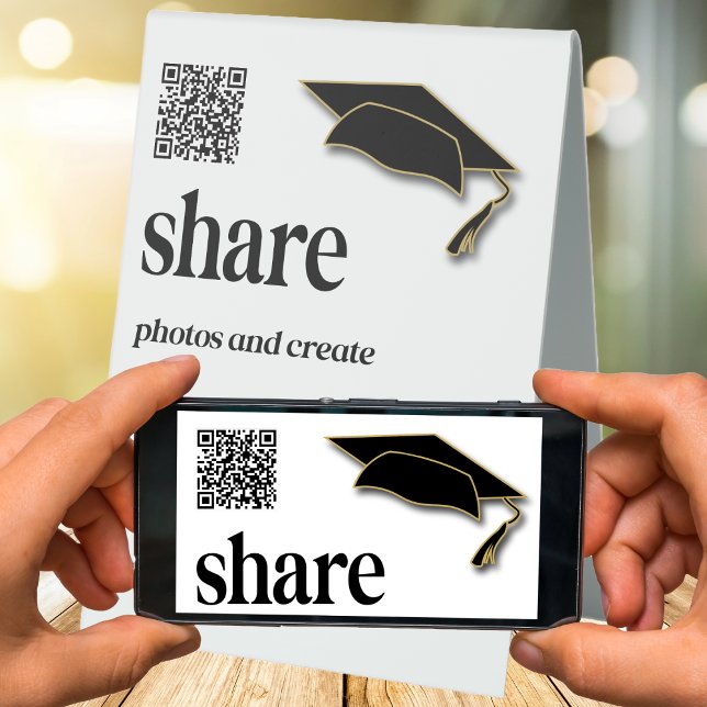 Plaque De Table Diplôme QR Code Photo Photos Livre d'or (Digital pictures and guestbook sharing with QR code. Graduation party guests simply scan and share. )