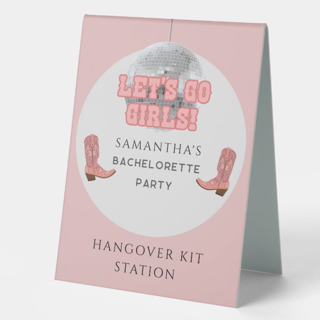 Plaque De Table Disco Cowgirl Bachelorette Weekend Hangover Kit (Recto)