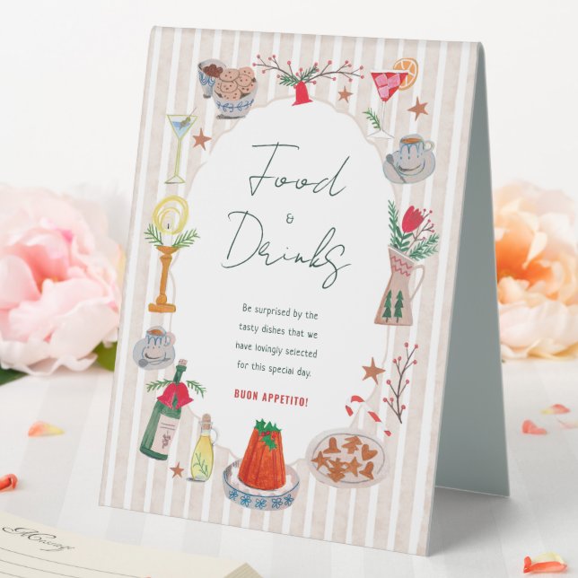 Plaque De Table Doodle Christmas Party Food Drinks sign (In SItu (Mariage))