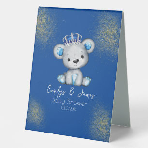 Plaque De Table Douce Ourson Royal Bleu Baby Shower Garçon 
