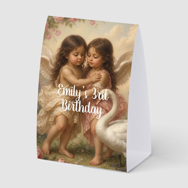 Plaque De Table doux ange chérubin anniversaire des filles ||  (Recto)