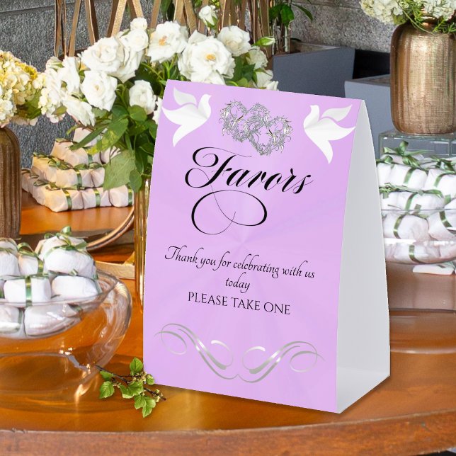 Plaque De Table Doves & Hearts Favors - Lavande Perle/Argent (Créateur téléchargé)
