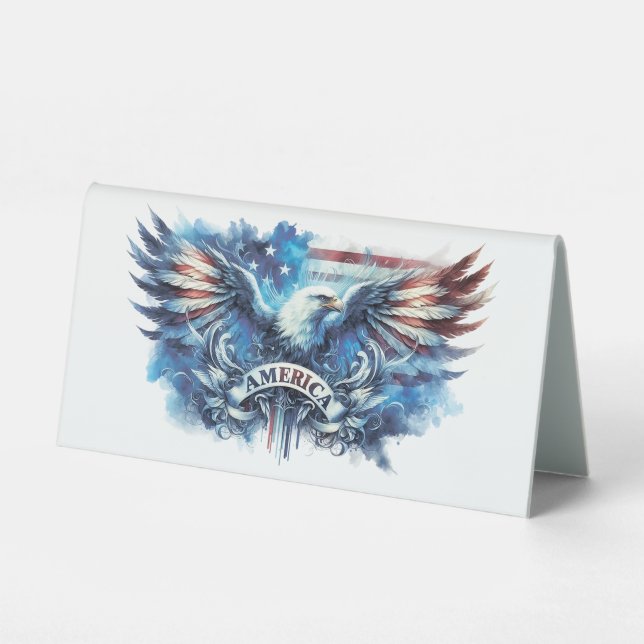 Plaque De Table Drapeau de l'aigle et des USA.Patriotique. (Recto)