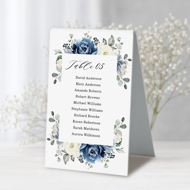 Plaque De Table Dusty Blue Navy Champagne Ivory Floral Table Tente (Dusty Blue Navy Champagne Ivory Floral Seating chart Table Tent )