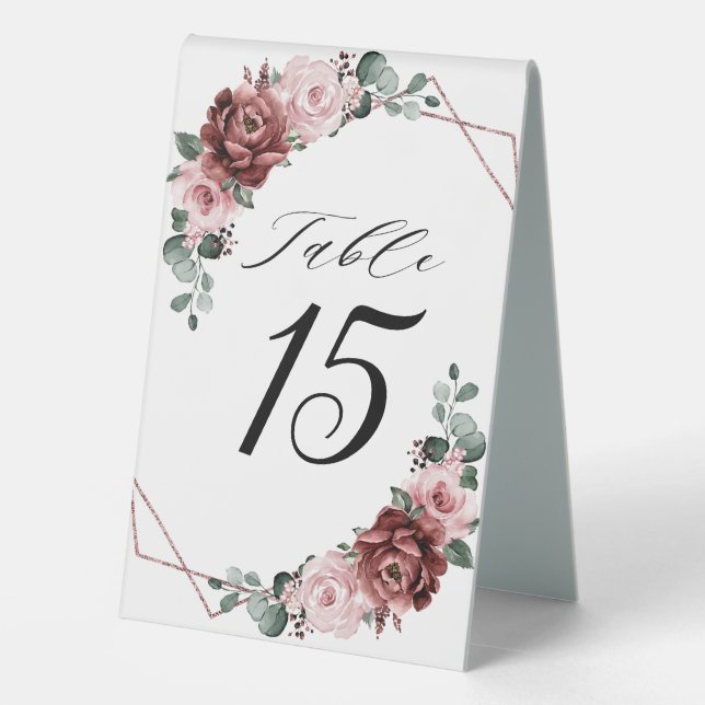 Plaque De Table Dusty rose Rose floral Mariage géométrique (Verso)