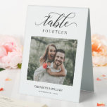 Plaque De Table Elegance Script Modern Photo Mariage Numéro de tab<br><div class="desc">Design moderne et élégant imprimé Élégance Script moderne Photo Mariage Numéro Table Tente Panneau qui peut être customisé avec votre texte et ajouter chaque carte numéro de table à votre panier, un par un. Cliquez sur le bouton "Customiser" et utilisez notre outil de conception pour modifier ce modèle. Découvrez le...</div>