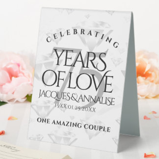 Plaque De Table Élégant 75e anniversaire de Mariage de diamant