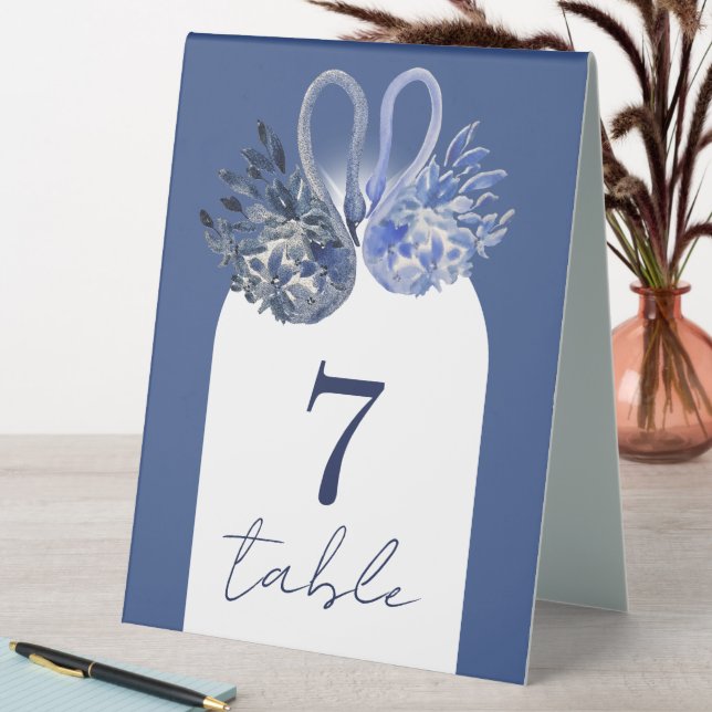 Plaque De Table Elégant Beau Bleu Boho Swan Aquarelle (En SItu (Tableau))