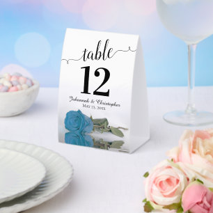Plaque De Table Elégant bleu turquoise Rose Mariage Numéro de tabl
