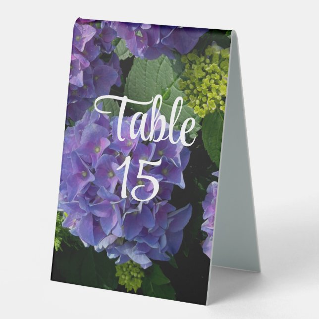 Plaque De Table Elégant bleu violet magenta vert hydrangée florale (Recto)