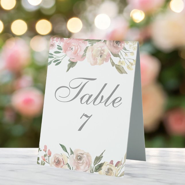 Plaque De Table Elégant Blush rose Floral Printemps Jardin Mariage (Créateur téléchargé)