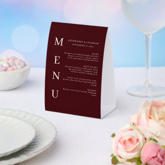 Plaque De Table Elegant Burgundy & Ivory Wedding Bar Menu