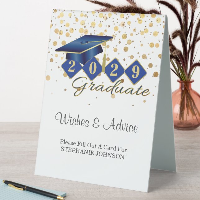 Plaque De Table Élégant Classic Graduation Party Blue & Gold (En SItu (Tableau))