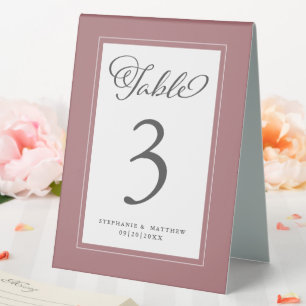 Plaque De Table Elégant Dusty Rose Mariage Réception Dîner Chic