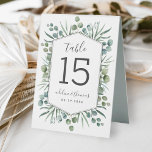 Plaque De Table Elégant Eucalyptus Mariage géométrique<br><div class="desc">Les élégantes cartes numériques de table de mariage présentent un style biologique moderne, alliant un cadre hexagone géométrique au feuillage vert botanique et une belle typographie. La verdure d'aquarelle comprend des branches d'eucalyptus, feuilles et argentées d'eucalyptus dans des tons doux et verdoyants de printemps et d'été, de menthe, de vert,...</div>