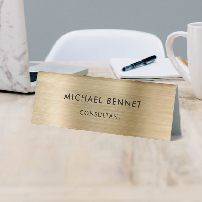 Plaque De Table Élégant Faux Métal Doré Professionnel Entreprise (Elegant Faux Gold Metallic Professional Business Table Tent)